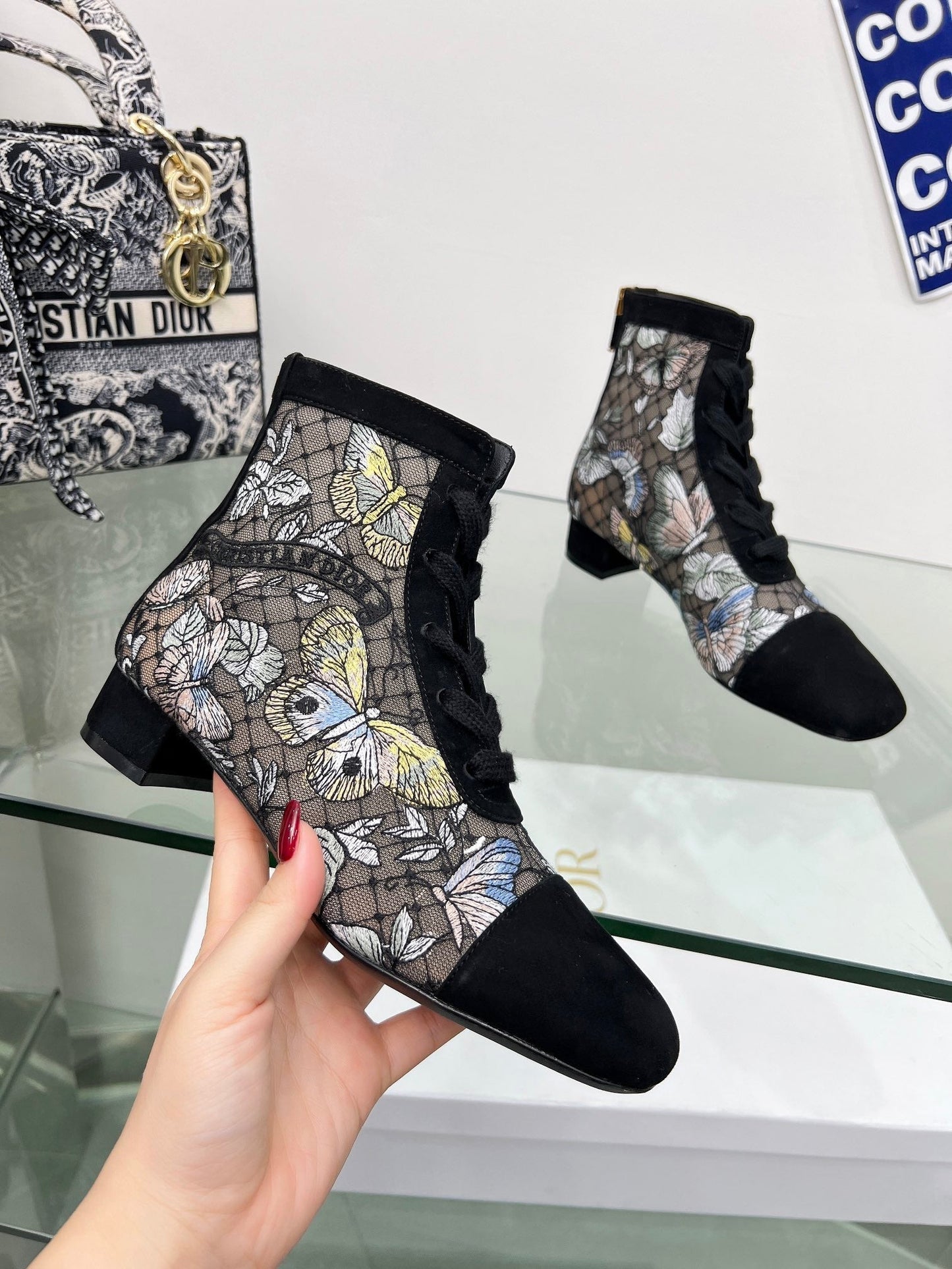 DIOR 25S NAUGHTILY-D ANKLE BOOTS 35 MM IN BLACK MESH TULLE AND SUEDE STYLE 3 - 34
