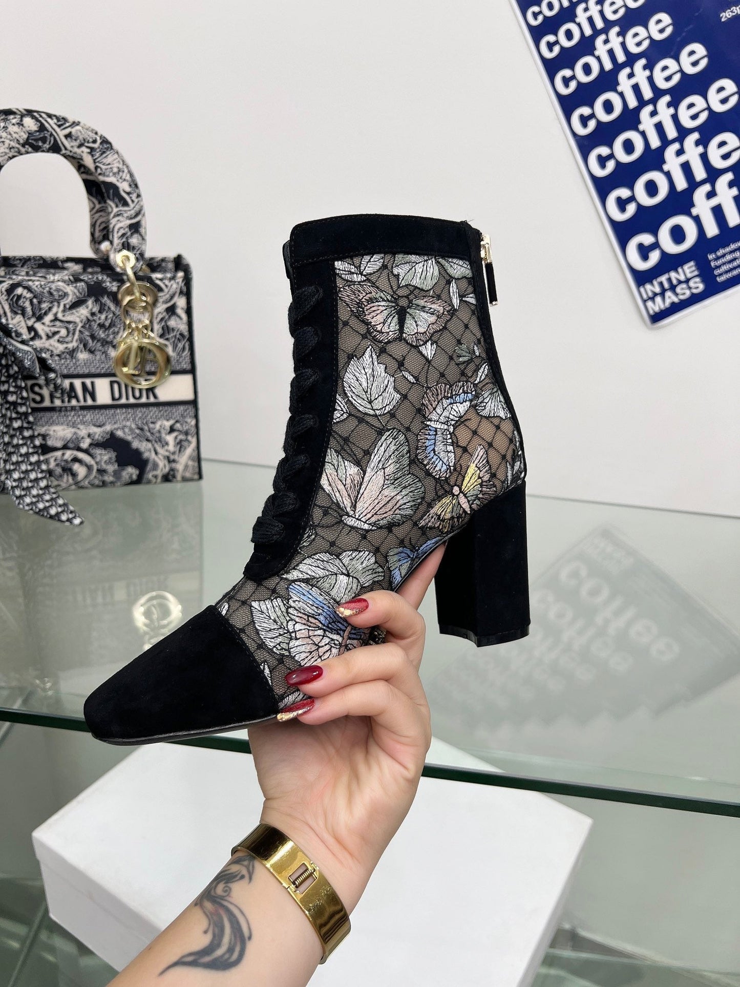 DIOR 25S NAUGHTILY-D ANKLE BOOTS 80 MM IN BLACK MESH TULLE AND SUEDE STYLE 2 - 34