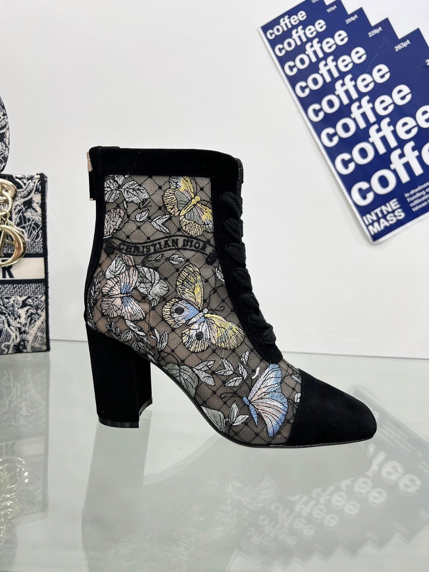 DIOR 25S NAUGHTILY-D ANKLE BOOTS 80 MM IN BLACK MESH TULLE AND SUEDE STYLE 2 - 34