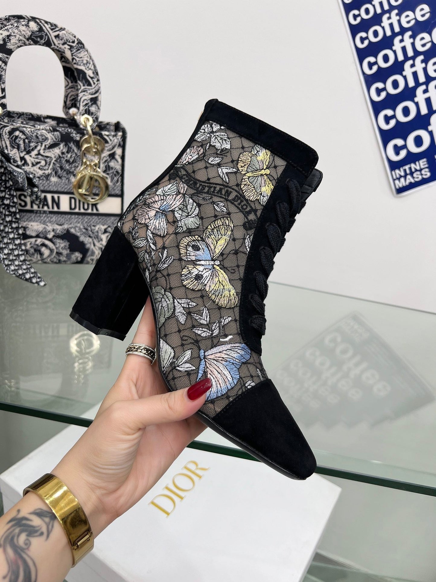 DIOR 25S NAUGHTILY-D ANKLE BOOTS 80 MM IN BLACK MESH TULLE AND SUEDE STYLE 2 - 34