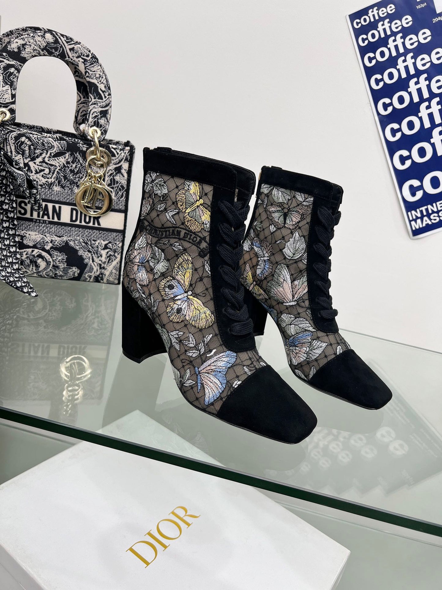 DIOR 25S NAUGHTILY-D ANKLE BOOTS 80 MM IN BLACK MESH TULLE AND SUEDE STYLE 2 - 34