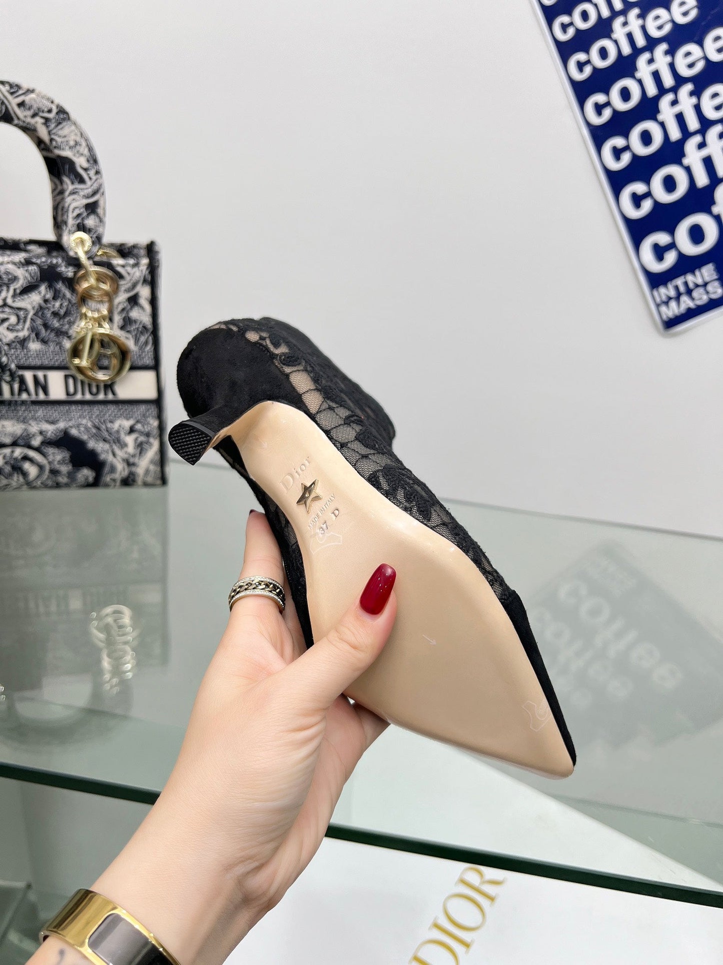 DIOR 25S POINTED-TOE ANKLE BOOTS 95 MM IN BLACK MESH TULLE AND SUEDE STYLE 1 - 34