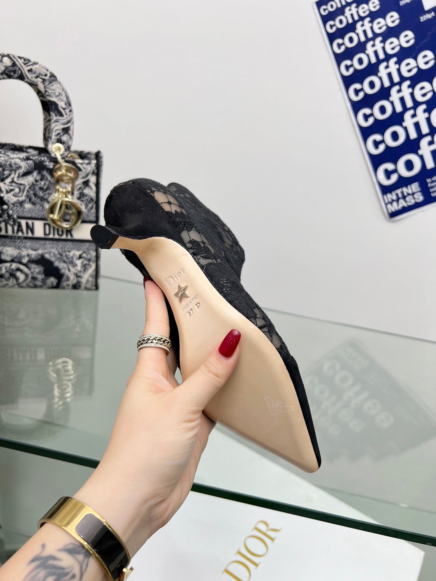 DIOR 25S POINTED-TOE ANKLE BOOTS 50 MM IN BLACK MESH TULLE AND SUEDE - 34
