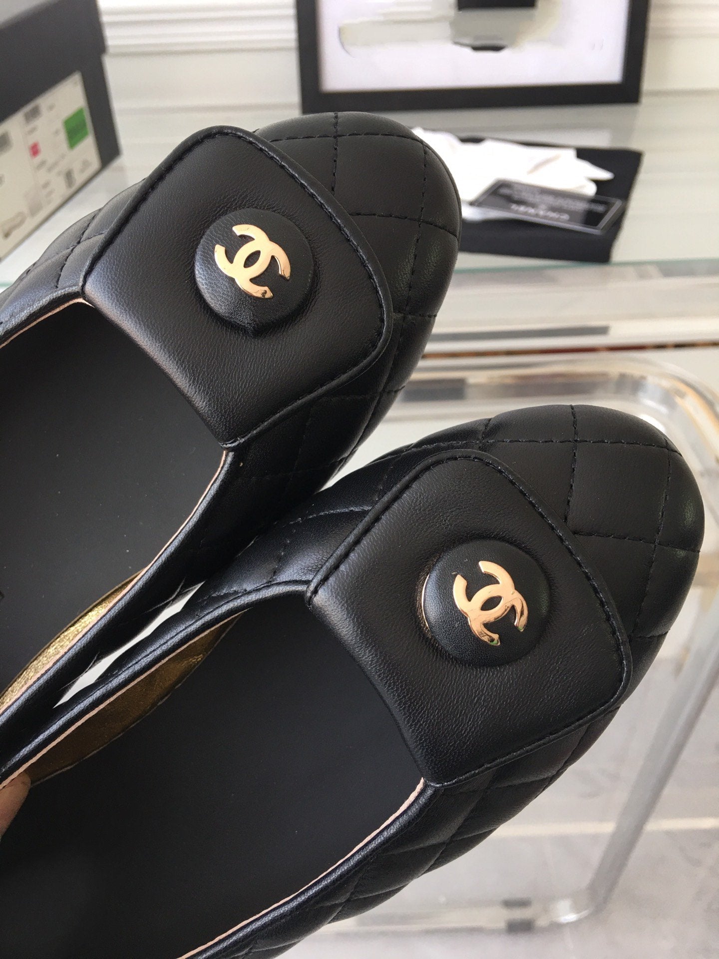 ballet flat black quilted gold cc lock - 35