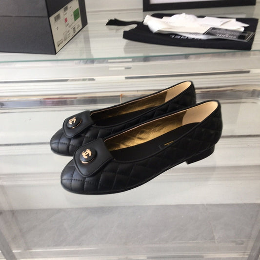 ballet flat black quilted gold cc lock - 35