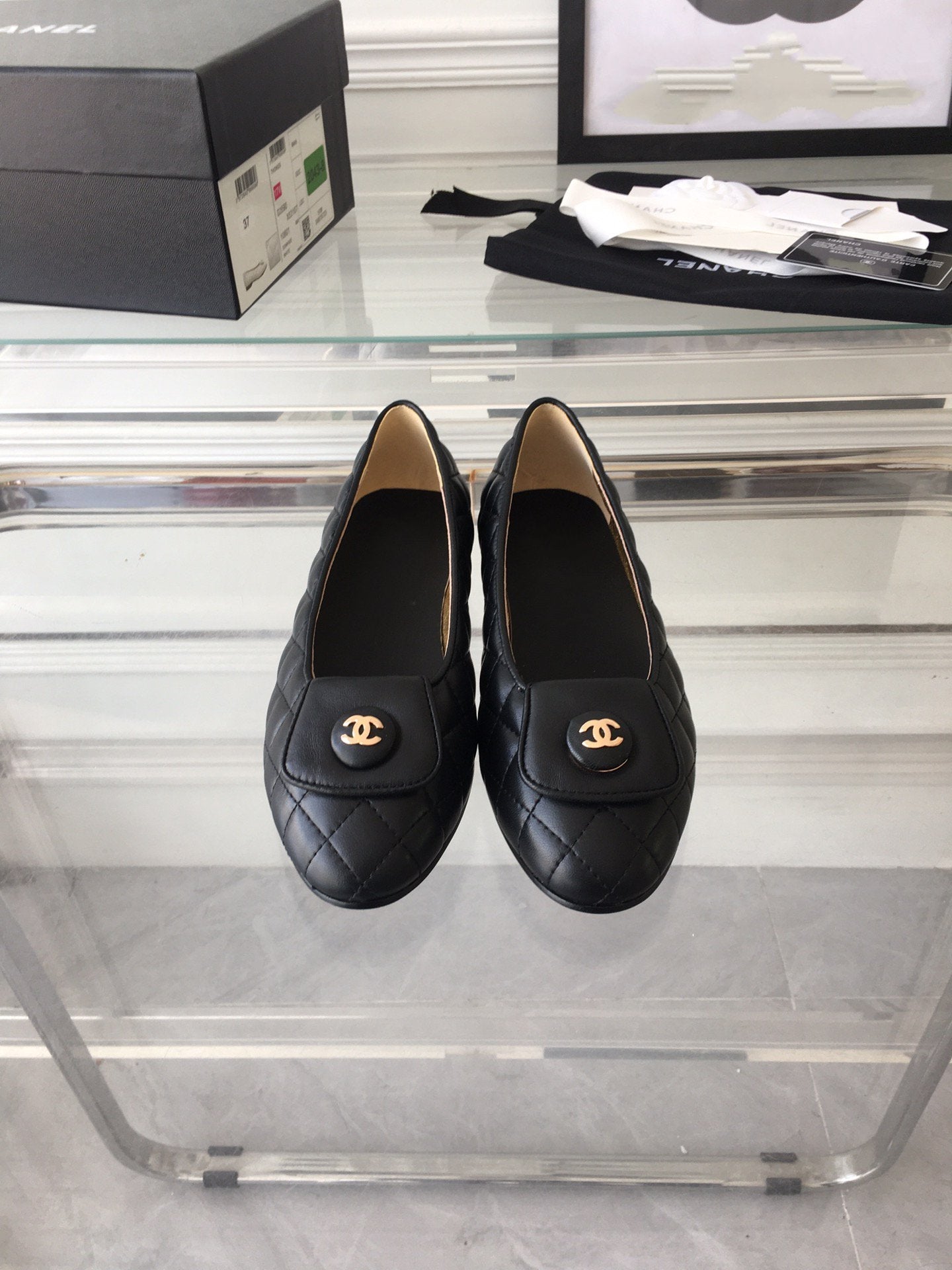 ballet flat black quilted gold cc lock - 35