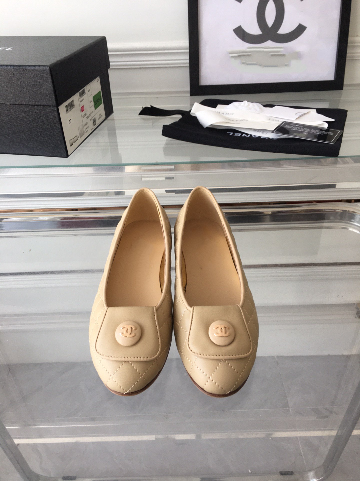 ballet flat quilted beige gold cc lock - 35