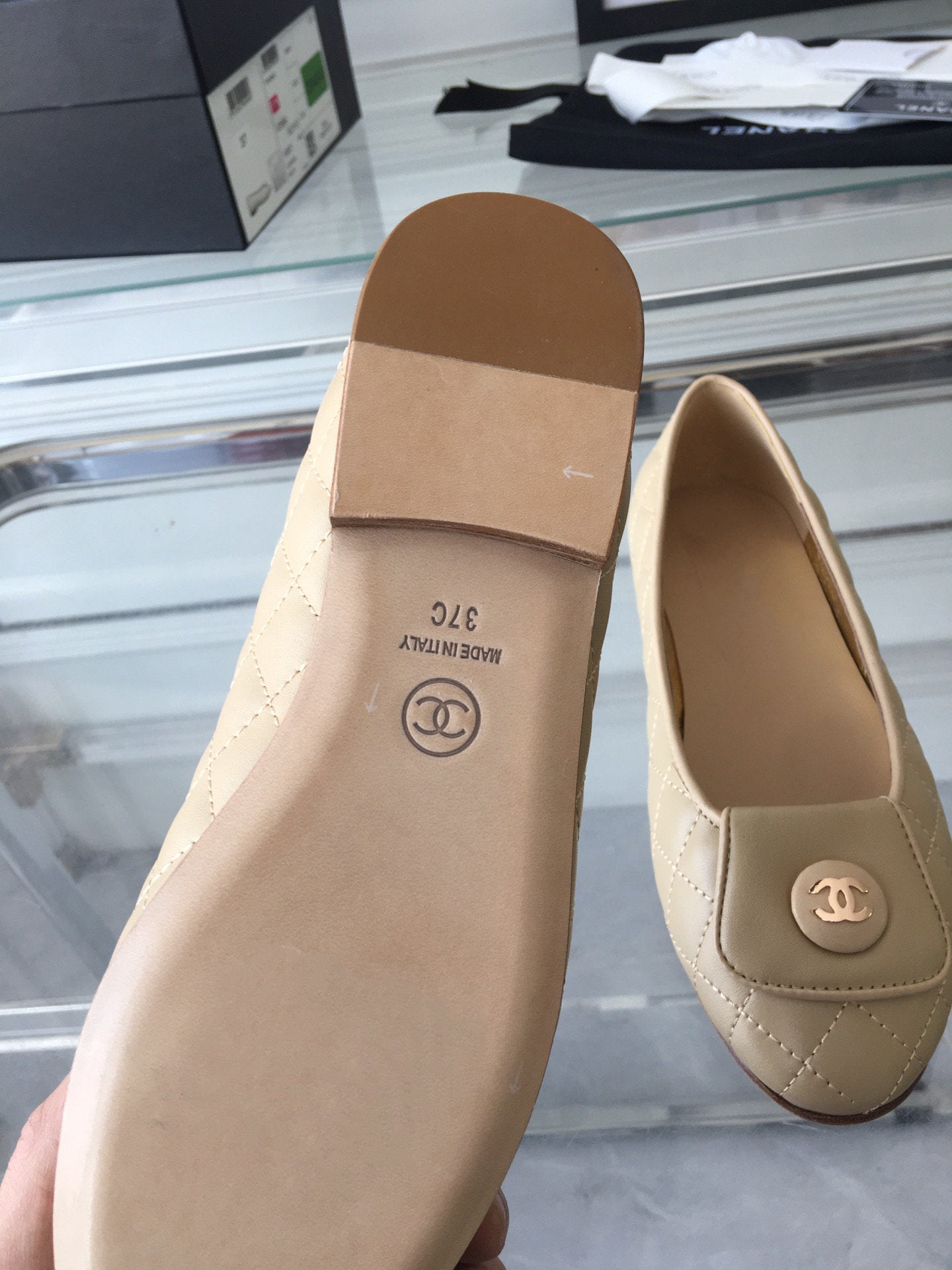 ballet flat quilted beige gold cc lock - 35