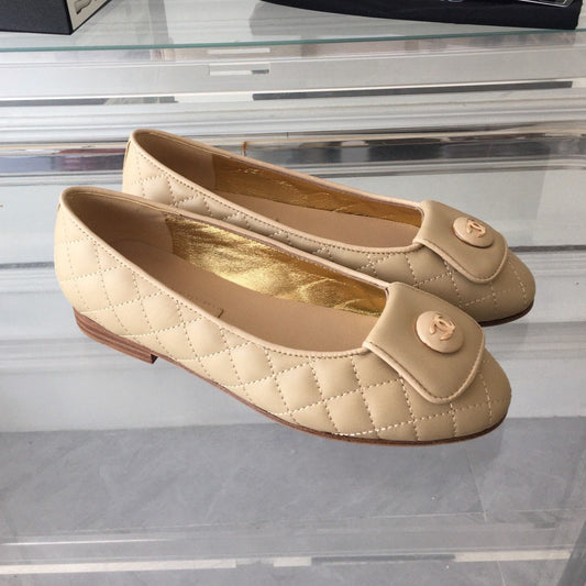 ballet flat quilted beige gold cc lock - 35