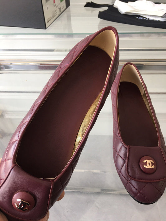 ballet flat quilted wine gold cc lock - 35