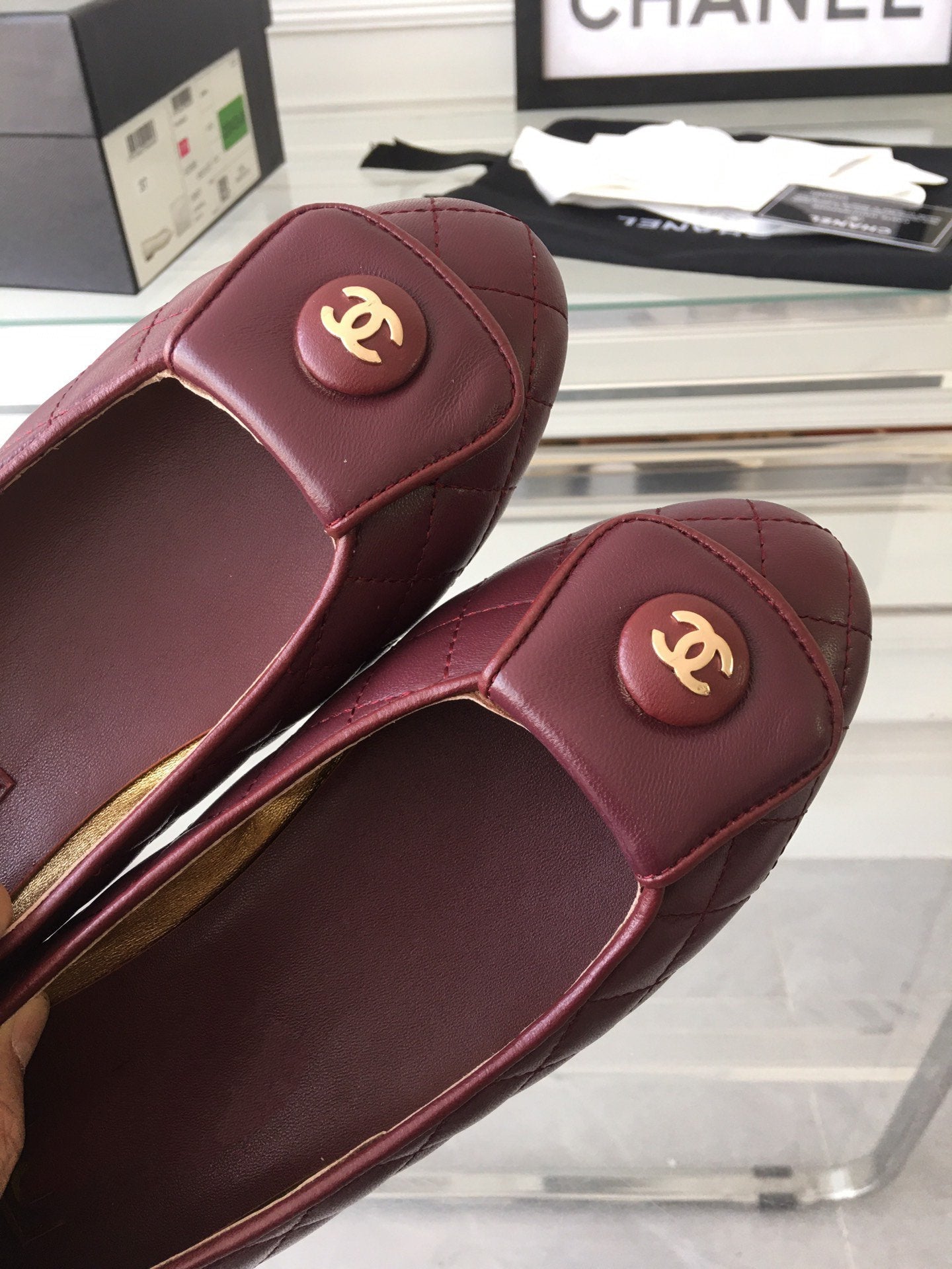 ballet flat quilted wine gold cc lock - 35