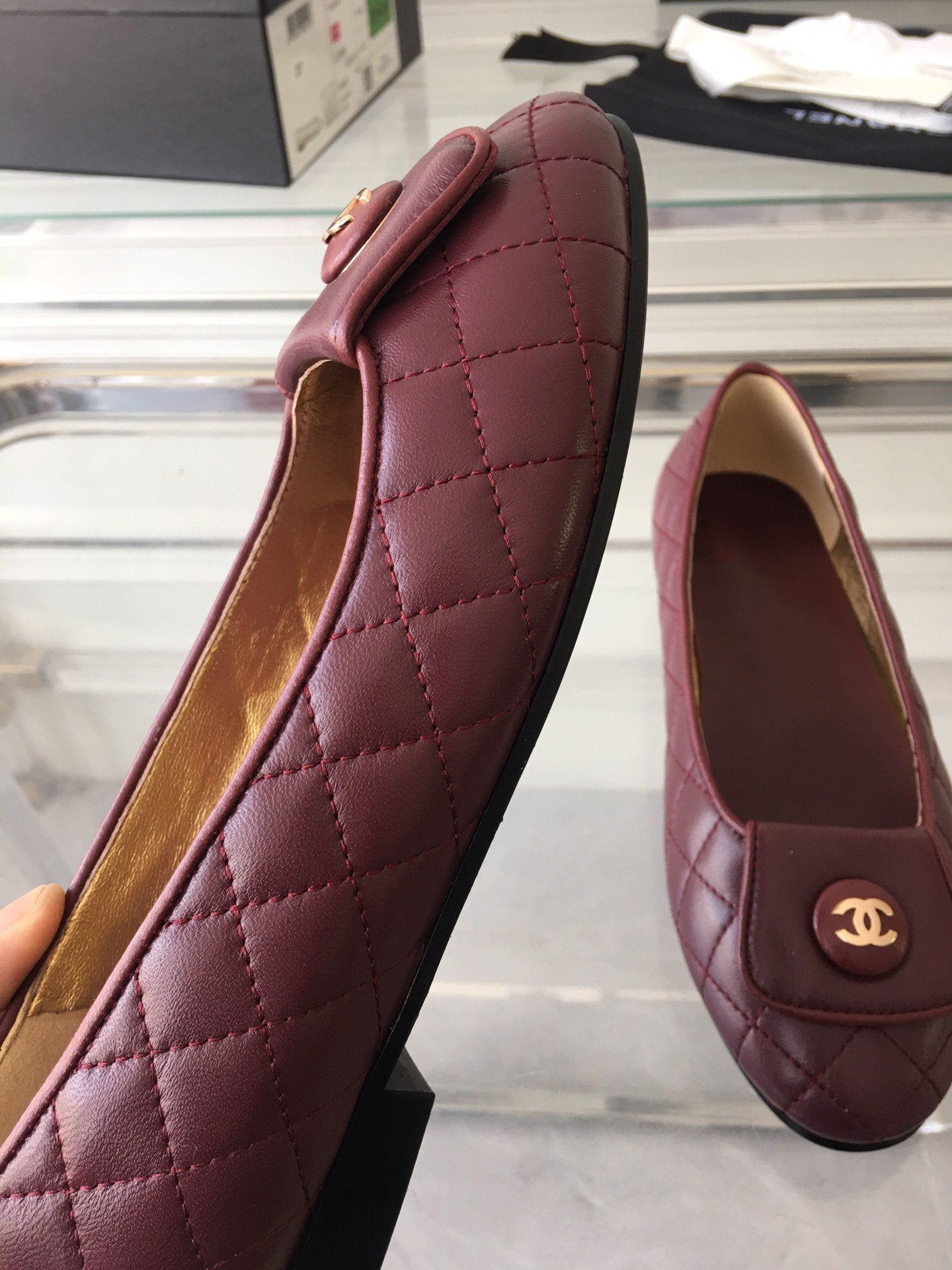 ballet flat quilted wine gold cc lock - 35