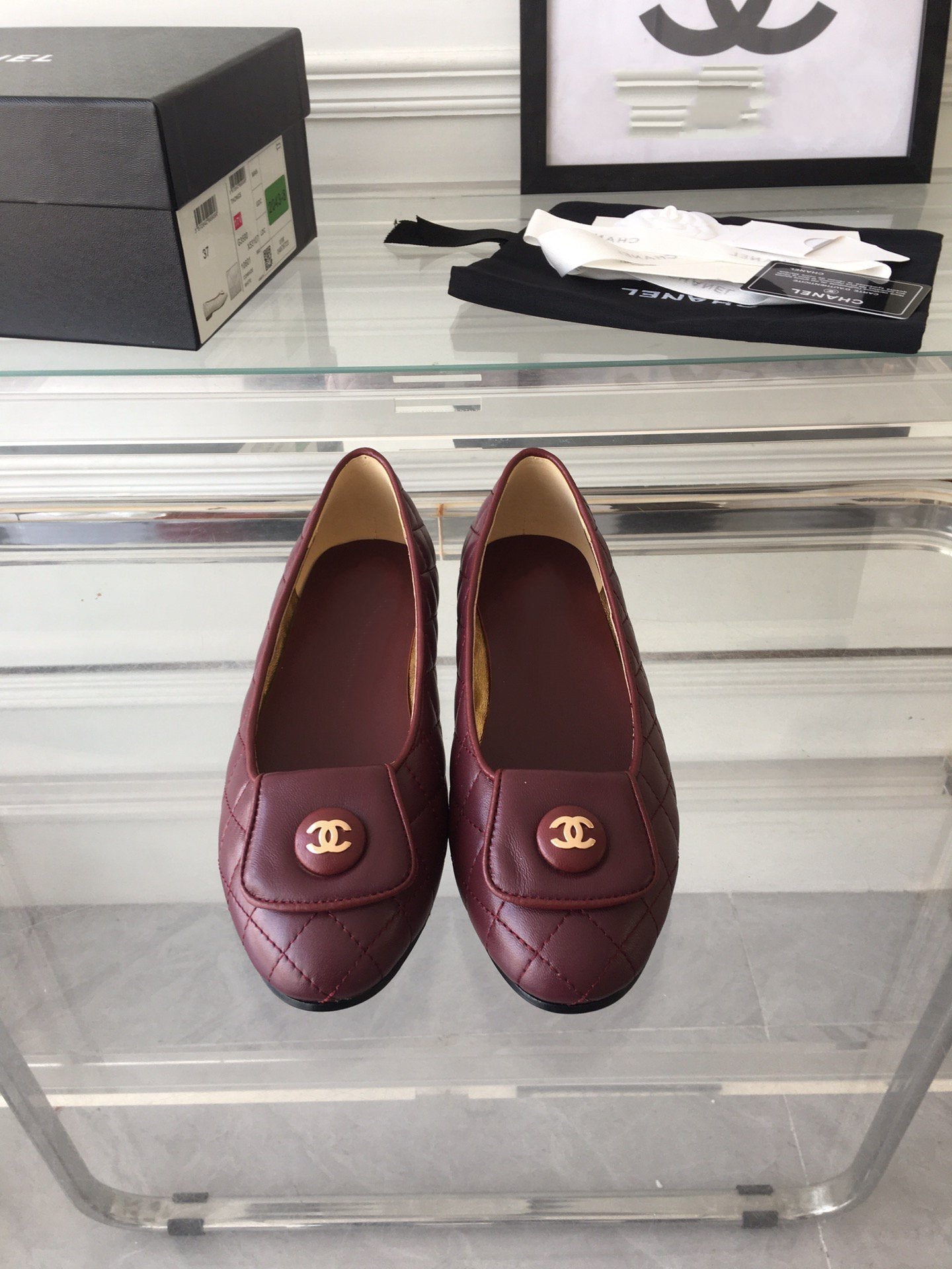 ballet flat quilted wine gold cc lock - 35