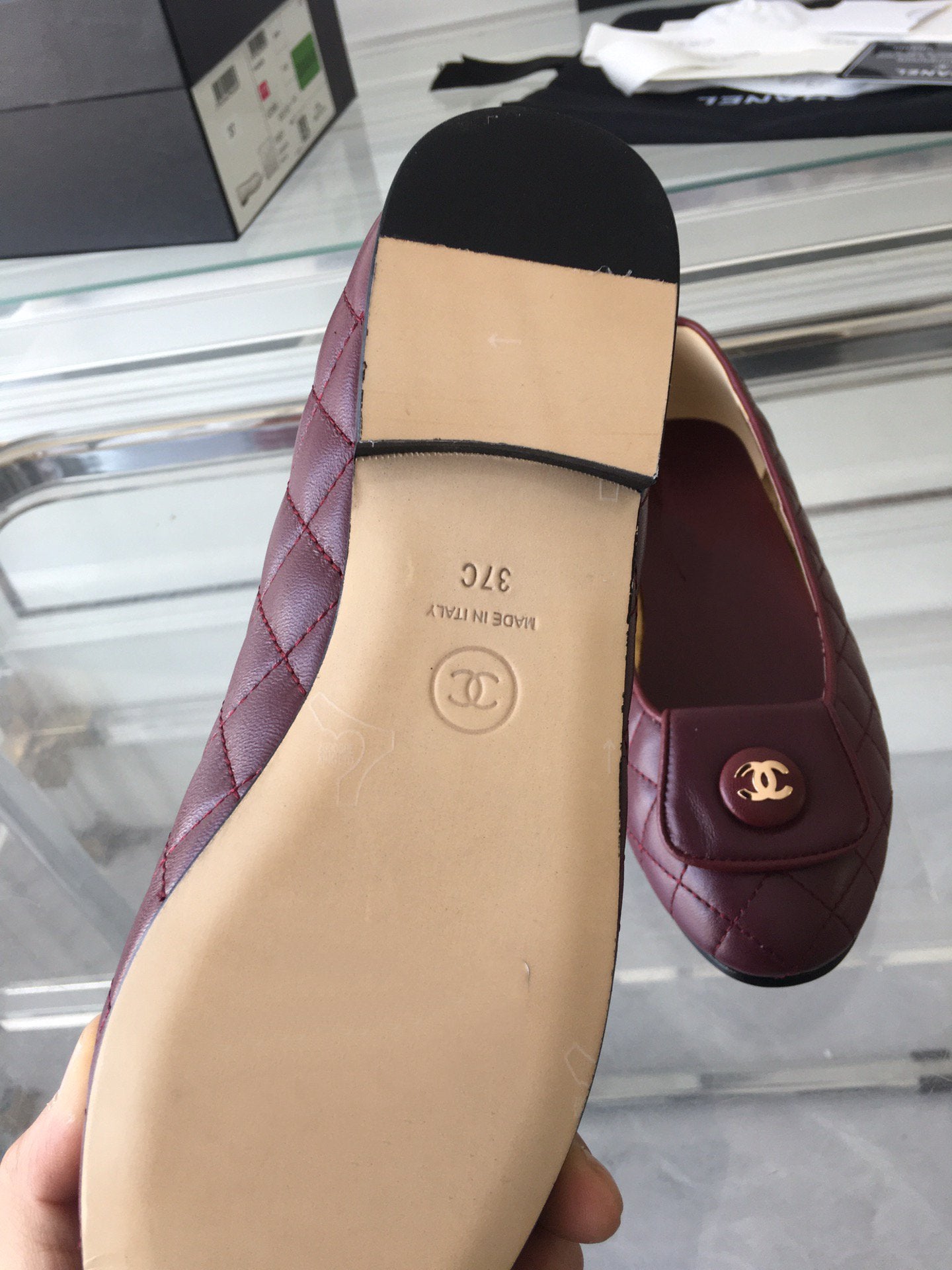 ballet flat quilted wine gold cc lock - 35