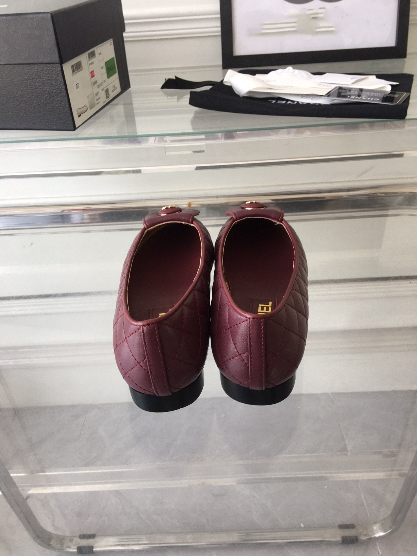 ballet flat quilted wine gold cc lock - 35