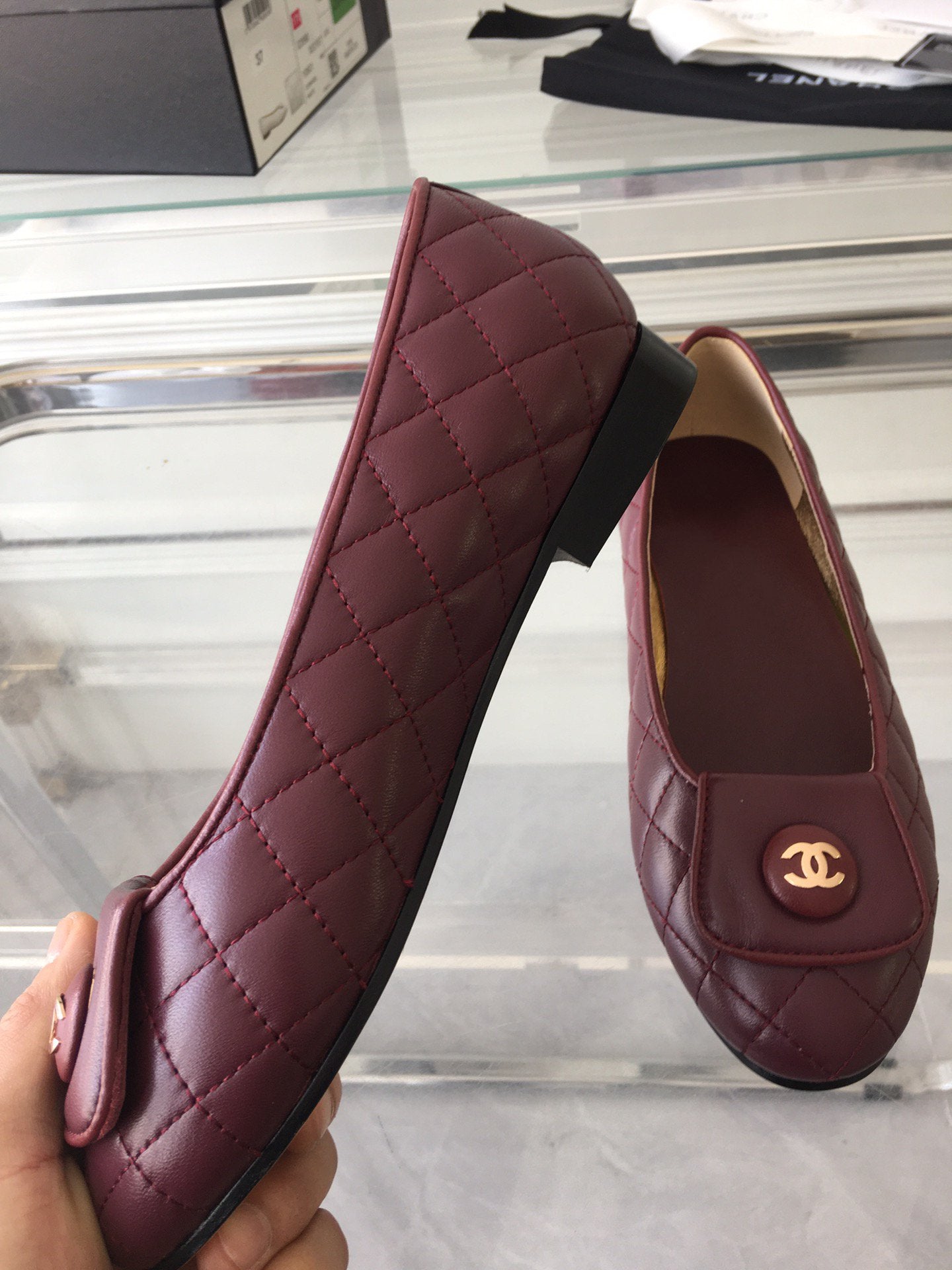 ballet flat quilted wine gold cc lock - 35