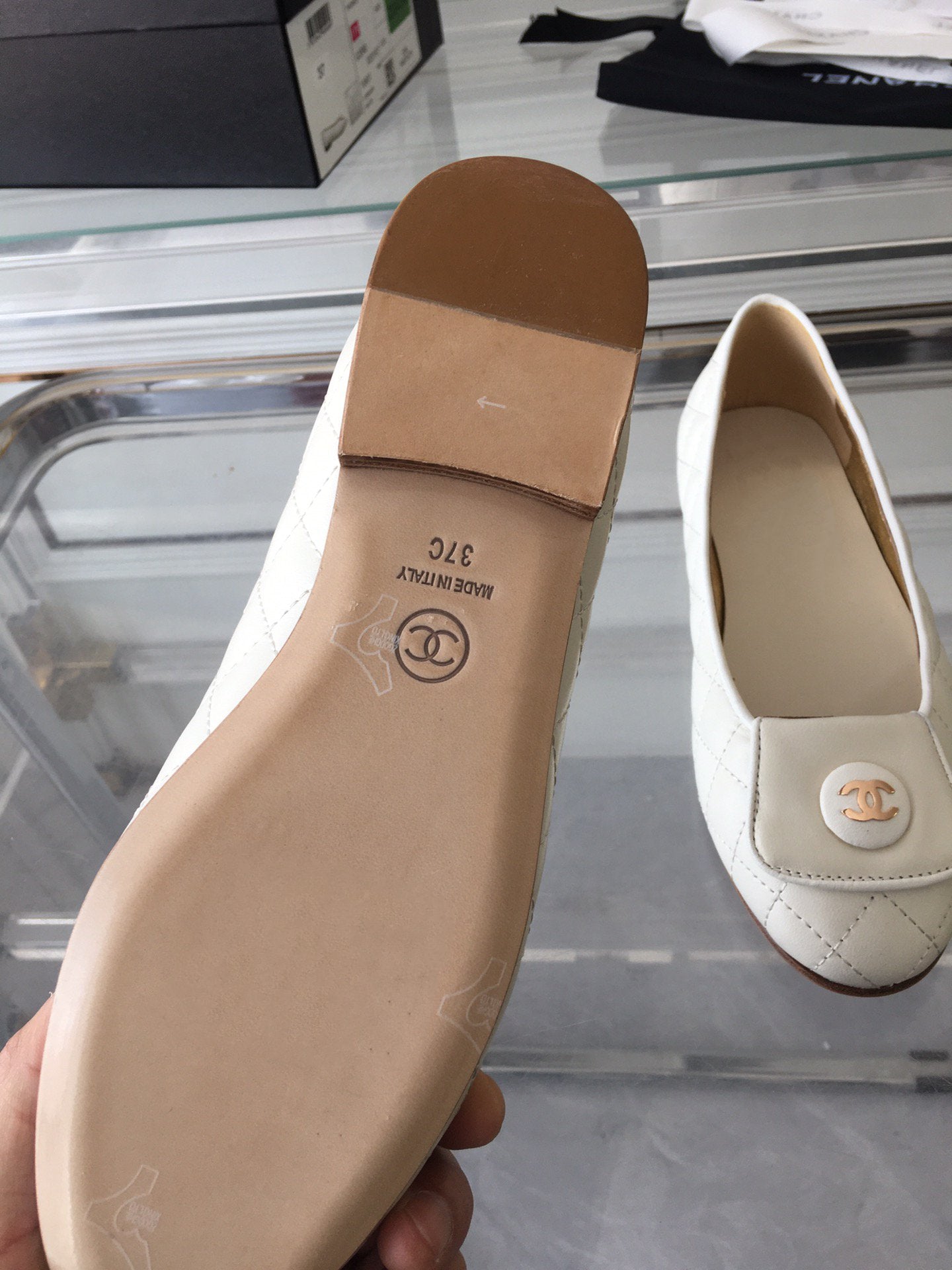 ballet flat quilted white gold cc lock - 35