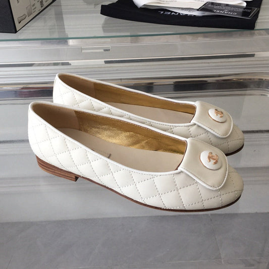 ballet flat quilted white gold cc lock - 35