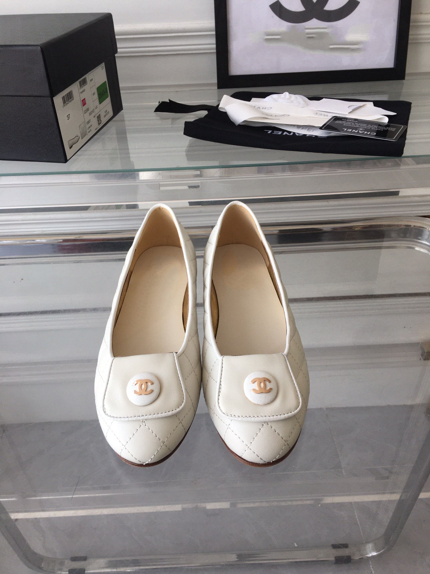 ballet flat quilted white gold cc lock - 35