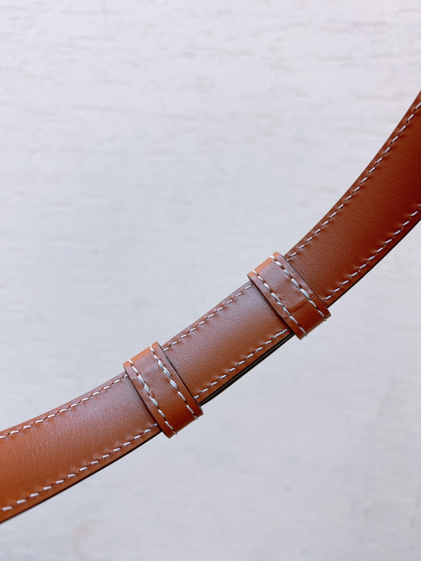 Hook & Loop 20mm TRIOMPHE Logo Square Adjustable Belt Tan Calfskin Ghw - 30