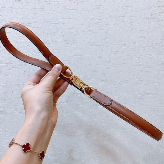 Hook & Loop 20mm TRIOMPHE Logo Square Adjustable Belt Tan Calfskin Ghw - 30