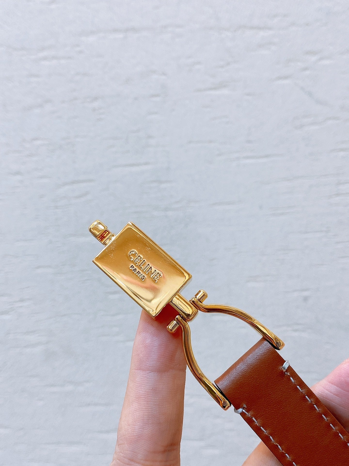 Hook & Loop 20mm TRIOMPHE Logo Square Adjustable Belt Tan Calfskin Ghw - 30