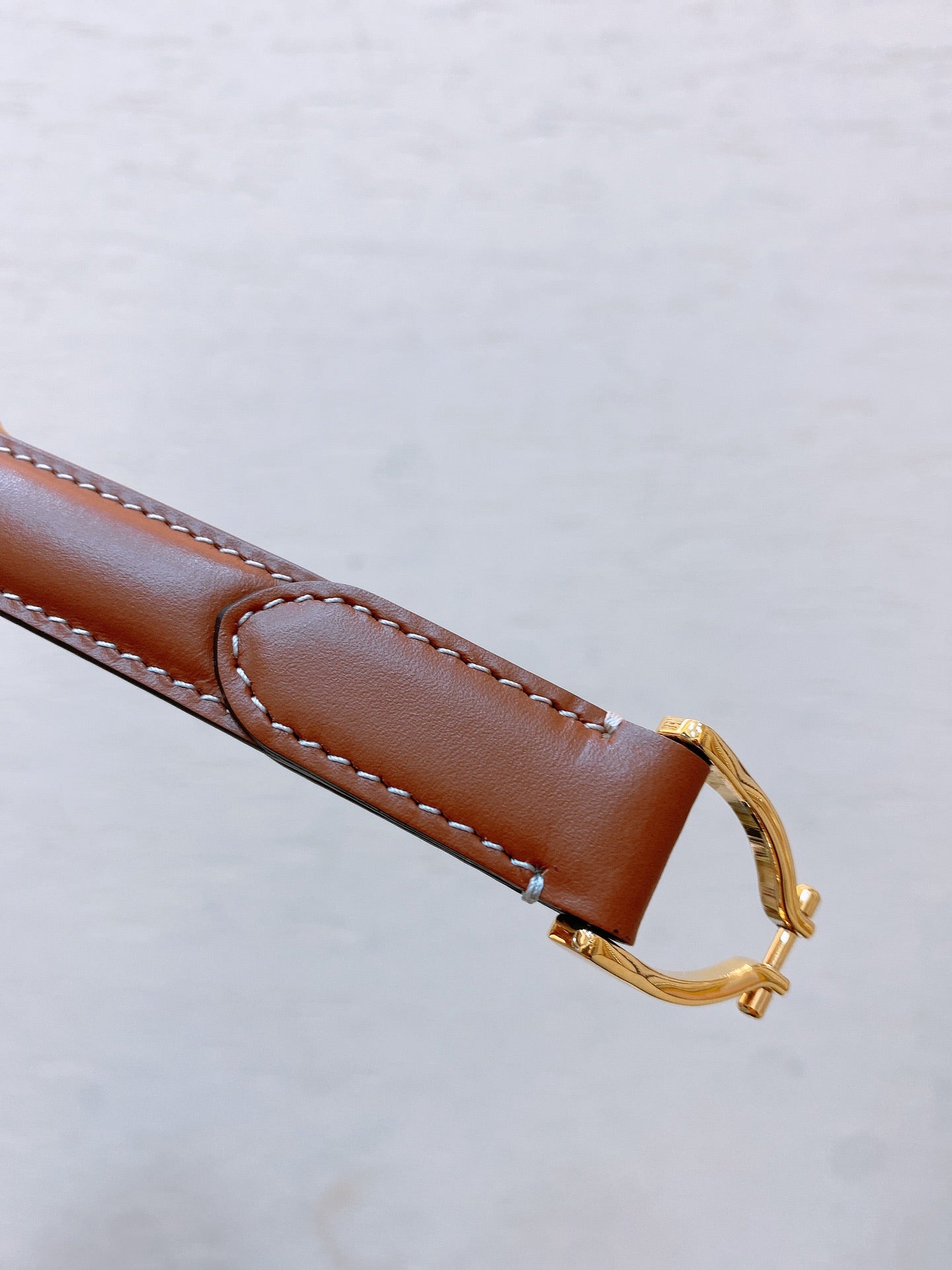 Hook & Loop 20mm TRIOMPHE Logo Square Adjustable Belt Tan Calfskin Ghw - 30