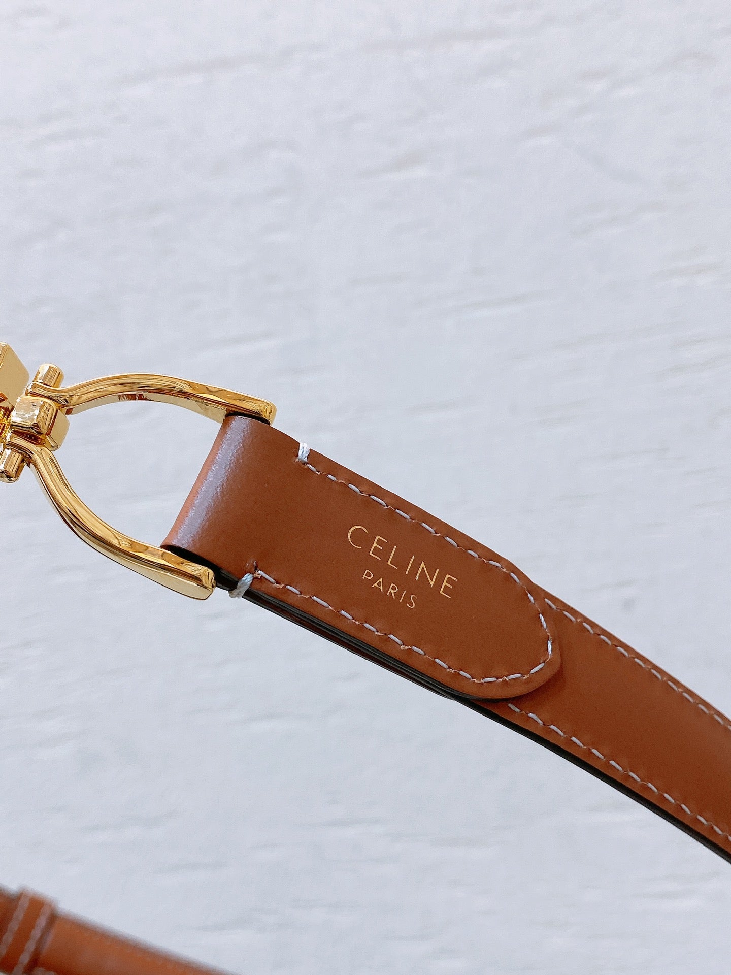 Hook & Loop 20mm TRIOMPHE Logo Square Adjustable Belt Tan Calfskin Ghw - 30