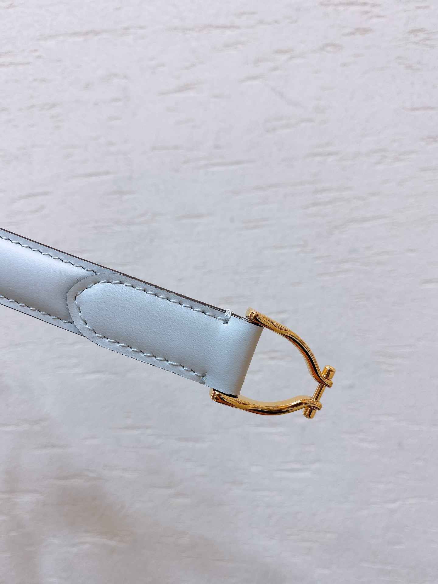 Hook & Loop 20mm TRIOMPHE Logo Square Adjustable Belt White Calfskin Ghw - 30