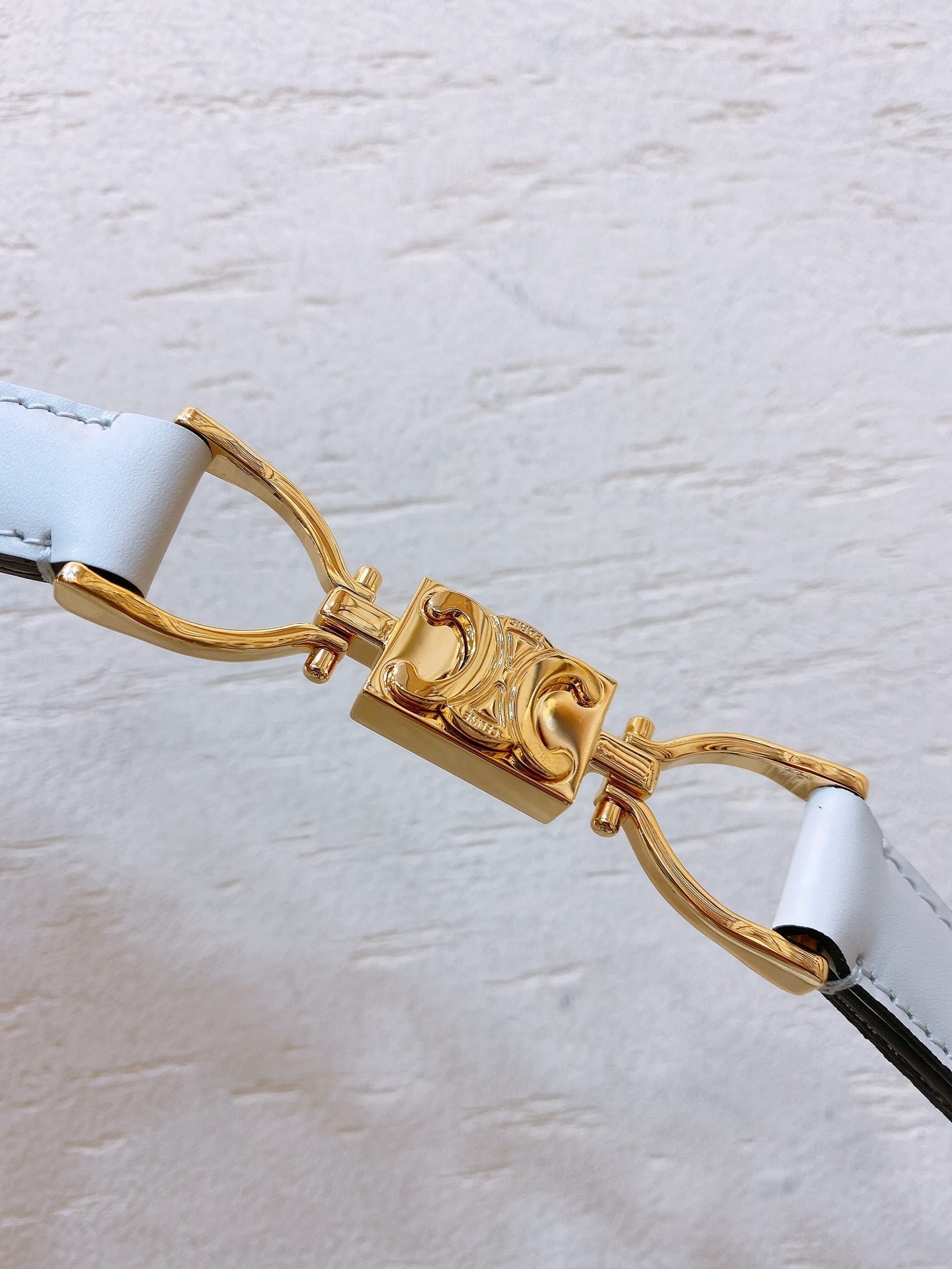 Hook & Loop 20mm TRIOMPHE Logo Square Adjustable Belt White Calfskin Ghw - 30