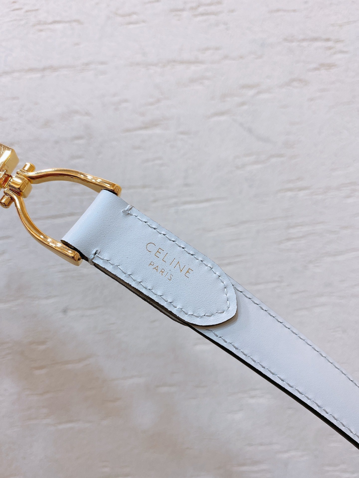 Hook & Loop 20mm TRIOMPHE Logo Square Adjustable Belt White Calfskin Ghw - 30
