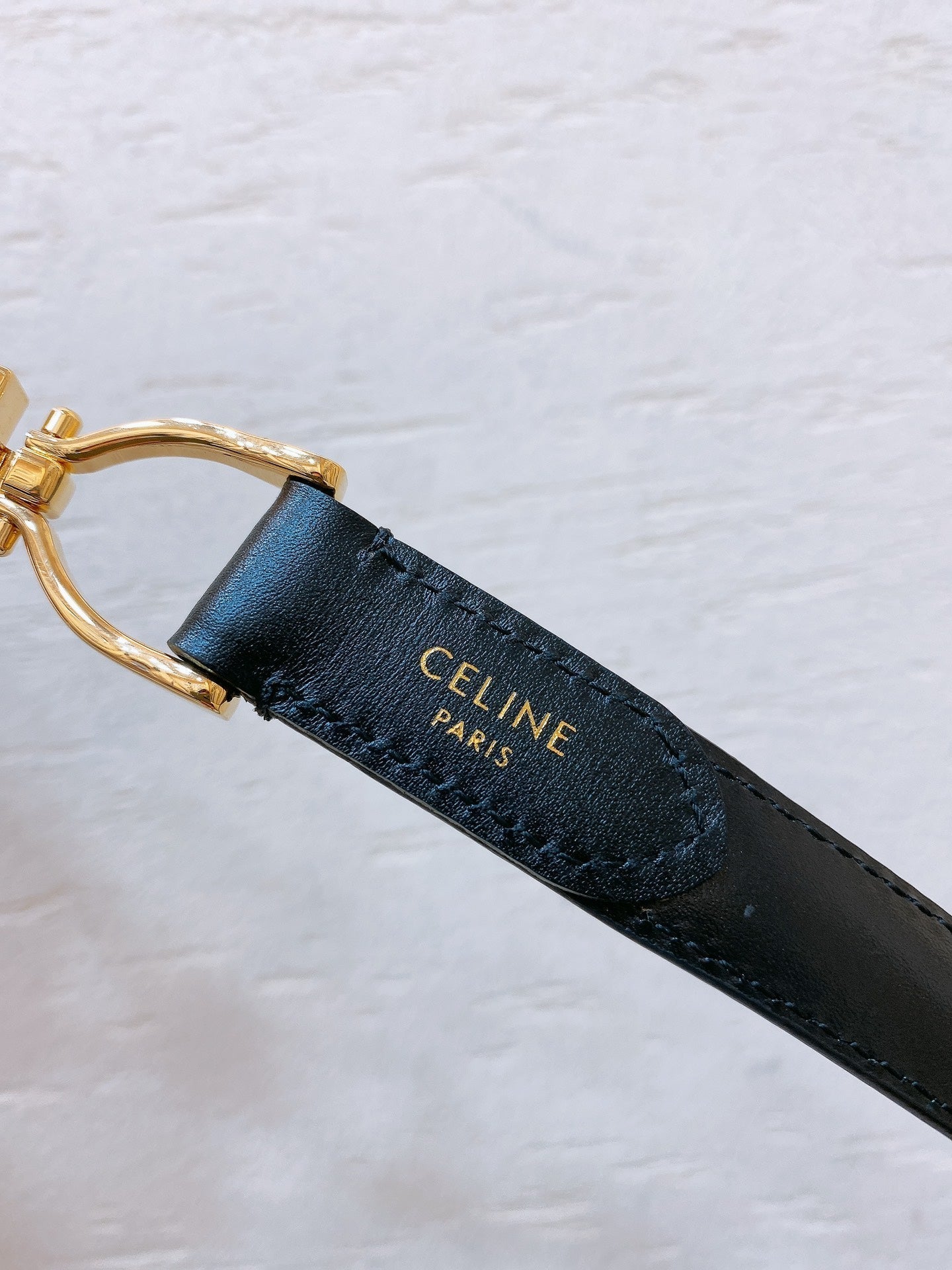 Hook & Loop 20mm TRIOMPHE Logo Square Adjustable Belt Black Calfskin Ghw - 30