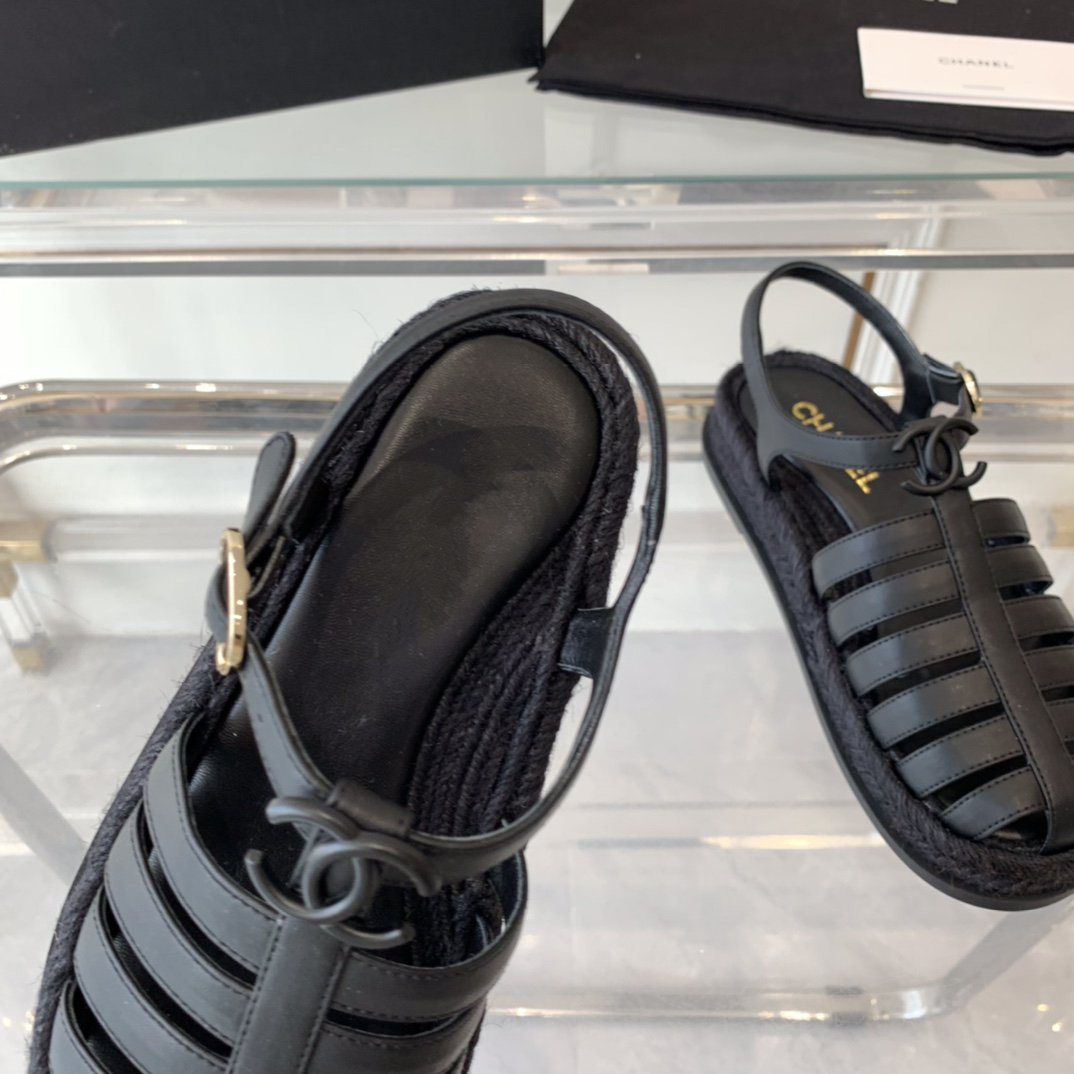 cc roman sandals all black lambskin - 35