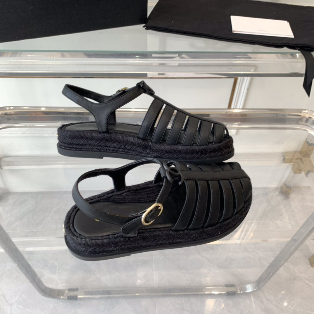 cc roman sandals all black lambskin - 35