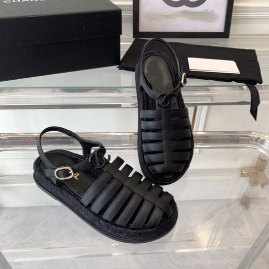 cc roman sandals all black lambskin - 35