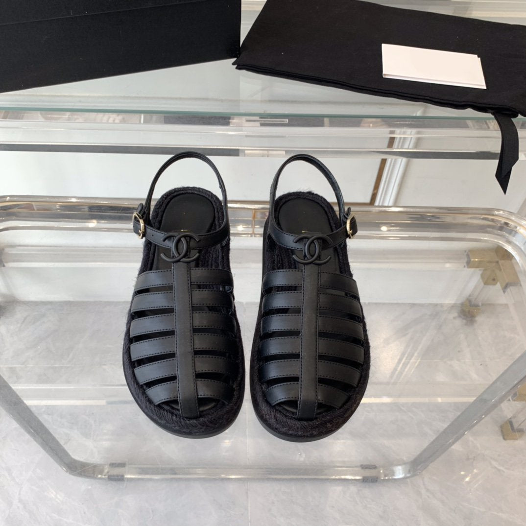 cc roman sandals all black lambskin - 35