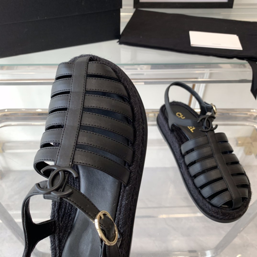 cc roman sandals all black lambskin - 35