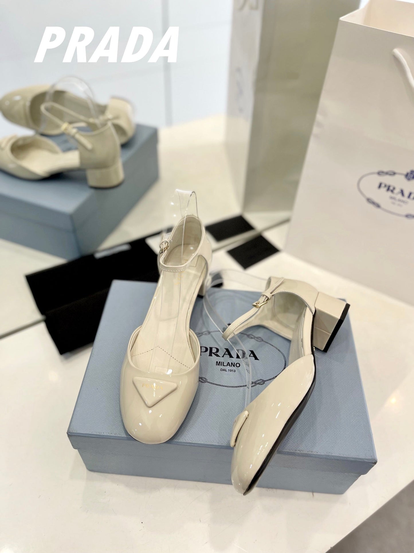 Pra Slingback 40 Square Sole White Patent Leather - 35