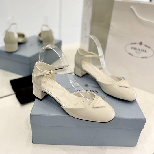 Pra Slingback 40 Square Sole White Patent Leather - 35