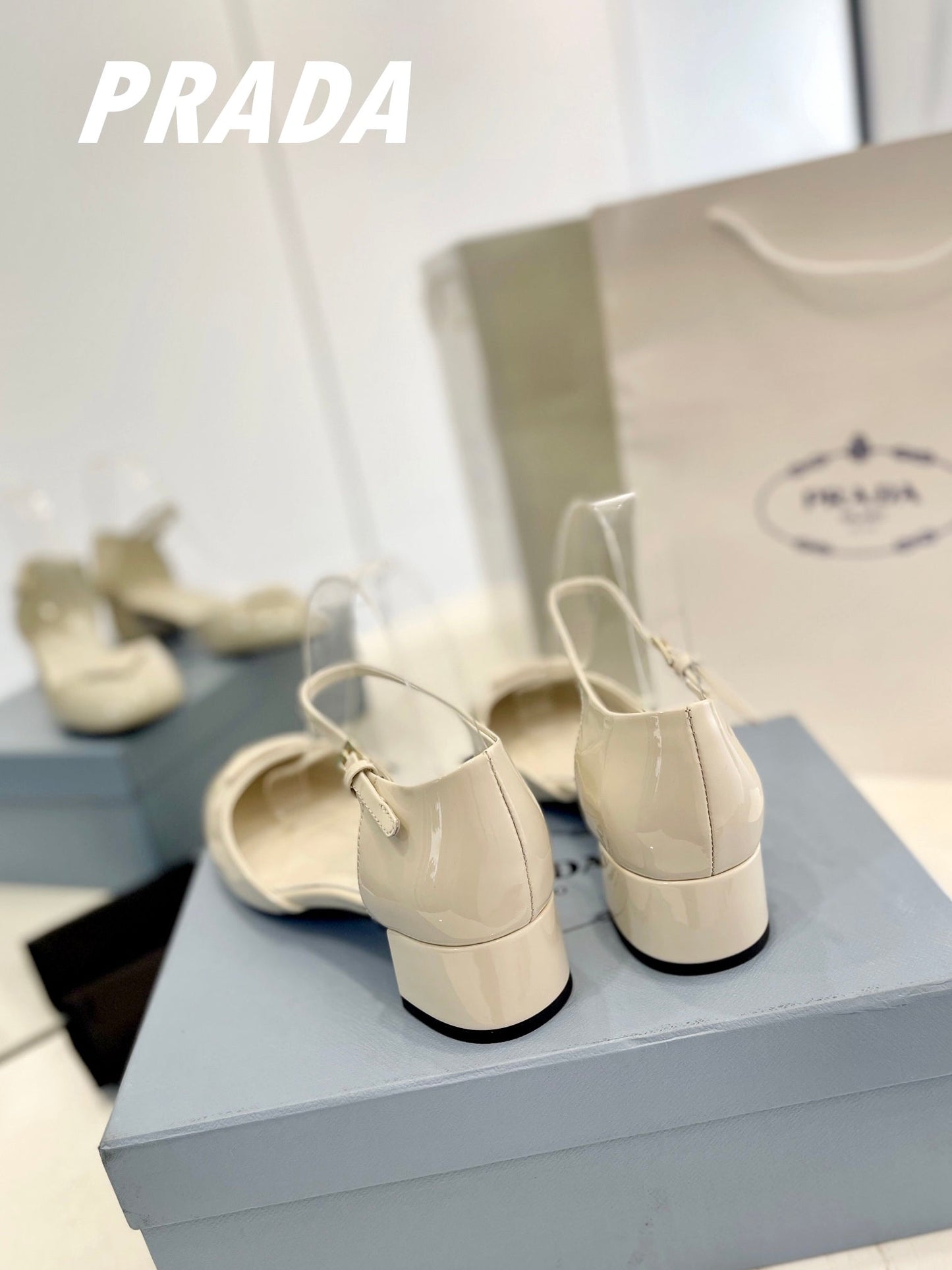 Pra Slingback 40 Square Sole White Patent Leather - 35