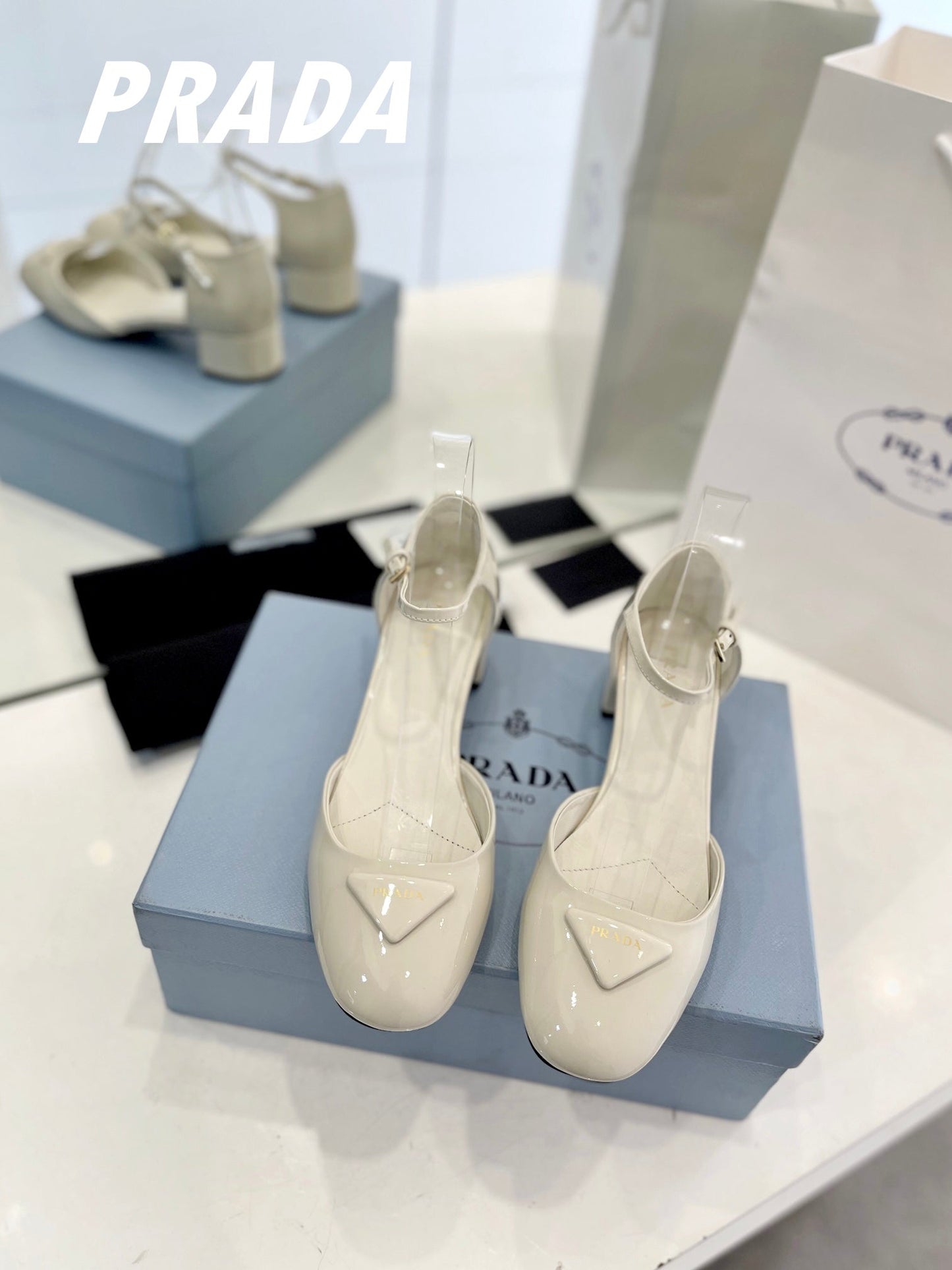 Pra Slingback 40 Square Sole White Patent Leather - 35