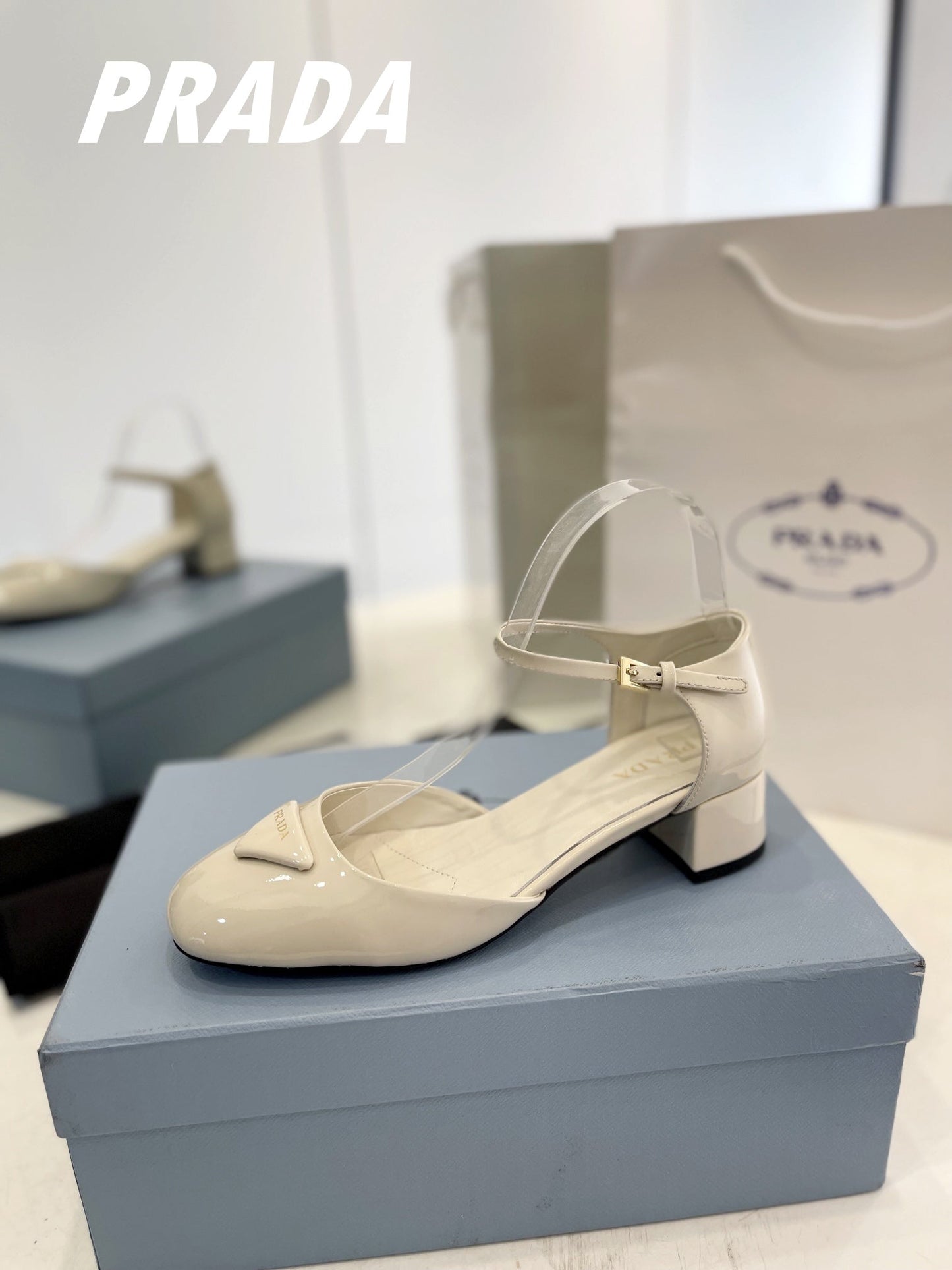 Pra Slingback 40 Square Sole White Patent Leather - 35