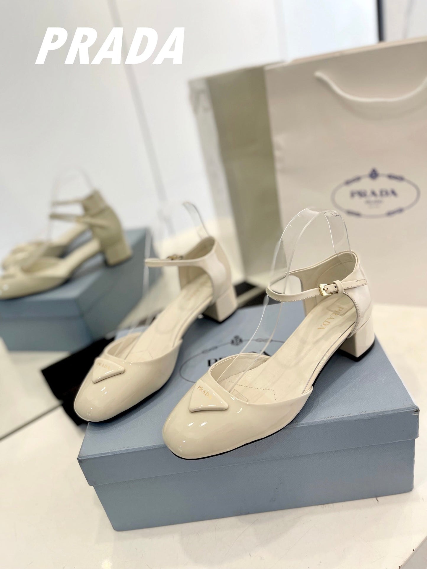 Pra Slingback 40 Square Sole White Patent Leather - 35