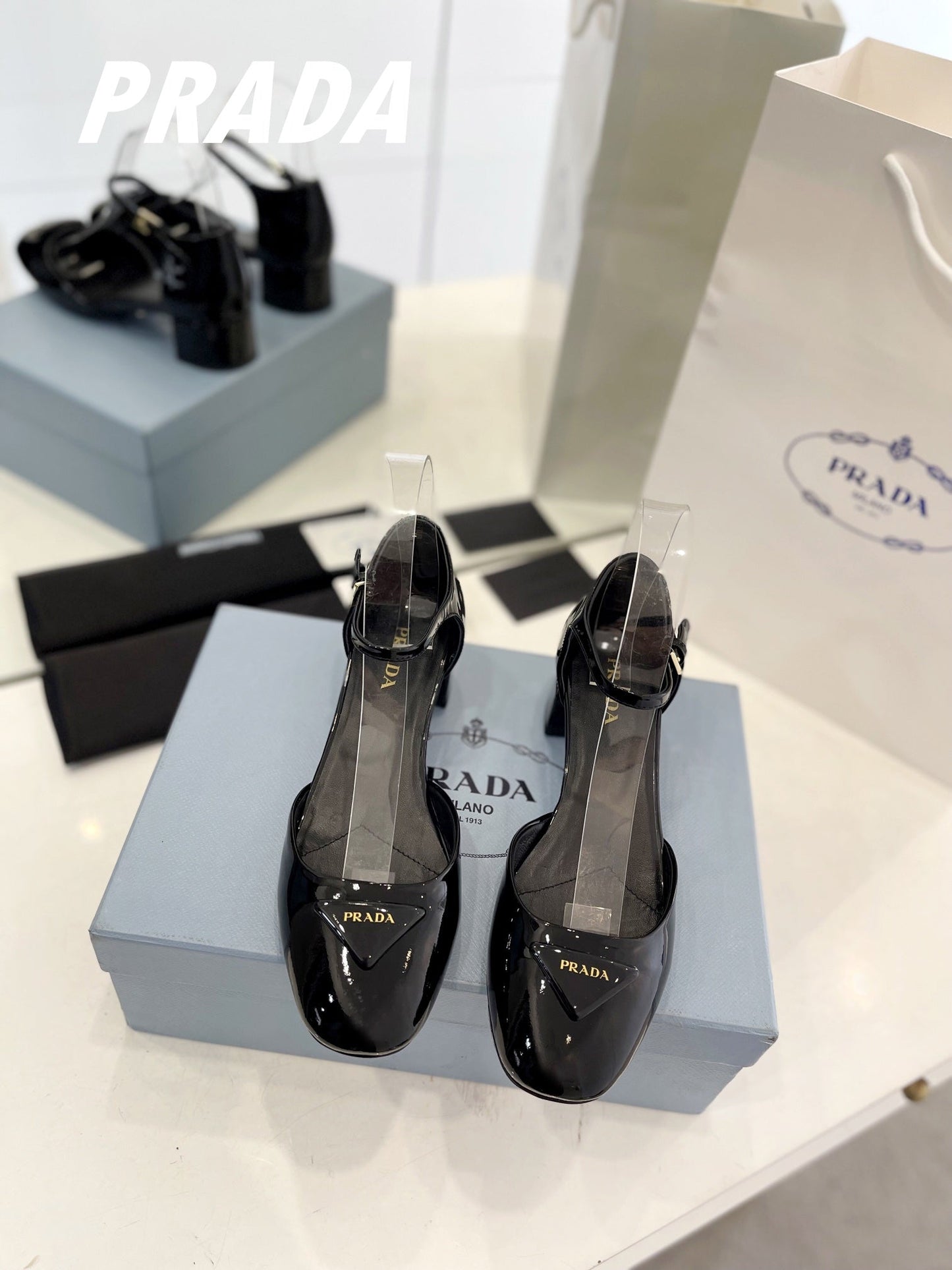 Pra Slingback 40 Square Sole Black Patent Leather - 35