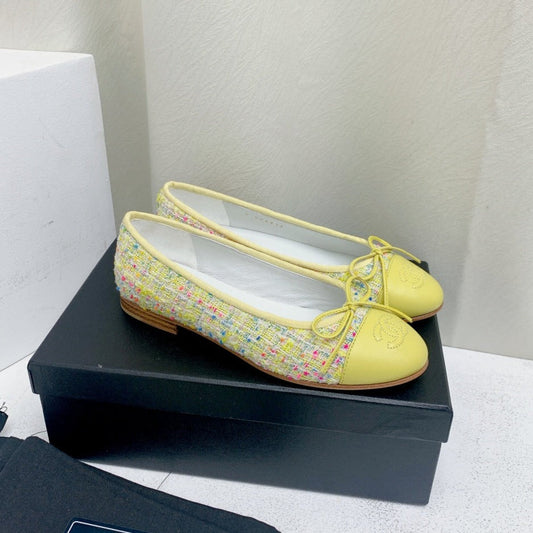 ballet flat yellow red blue tweed grosgrain - 35