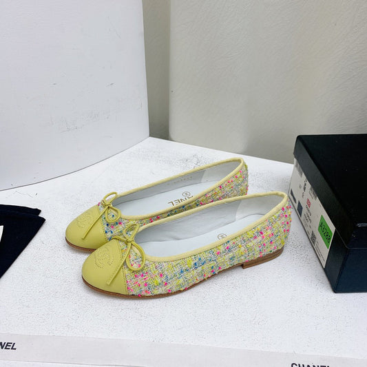 ballet flat yellow red blue tweed grosgrain - 35