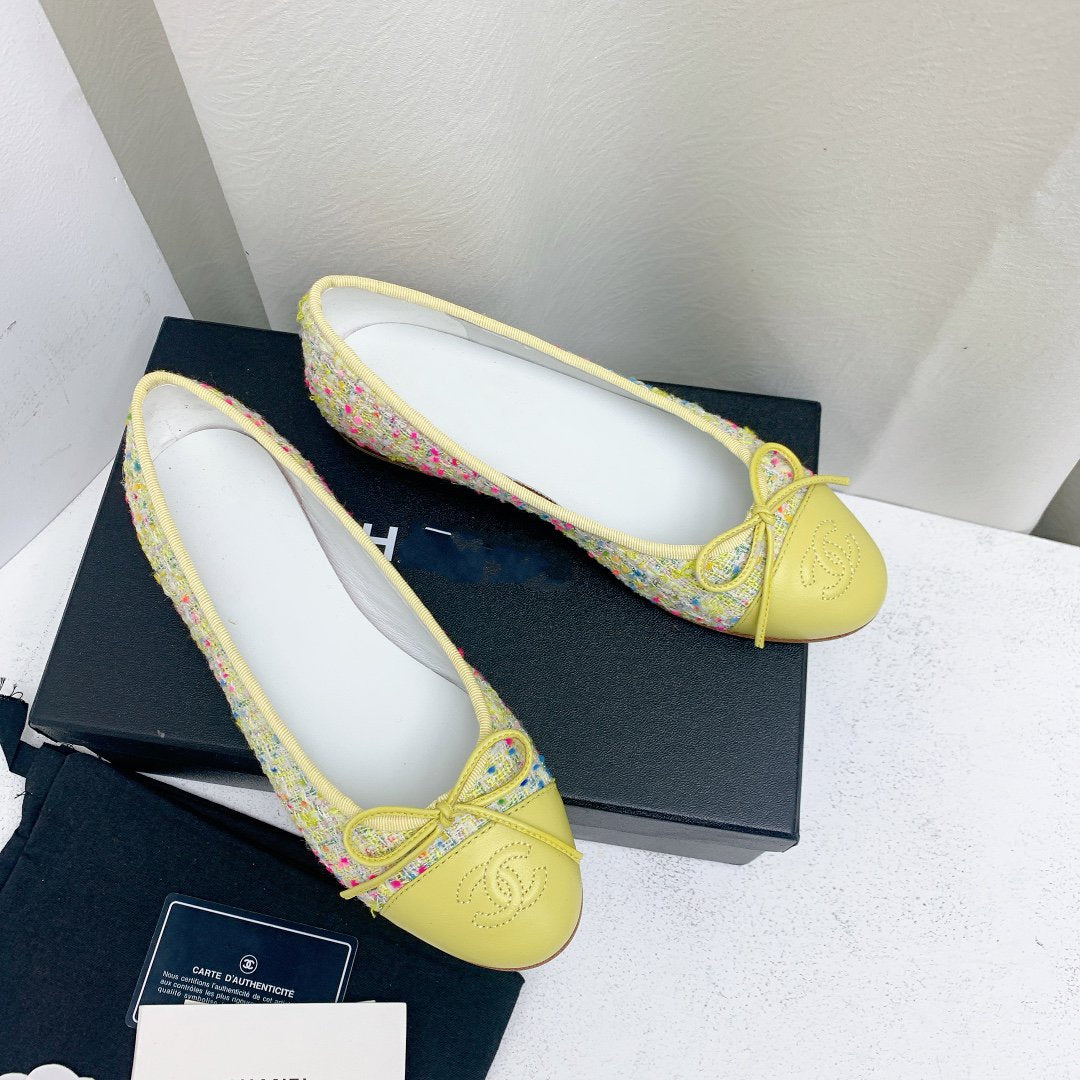 ballet flat yellow red blue tweed grosgrain - 35
