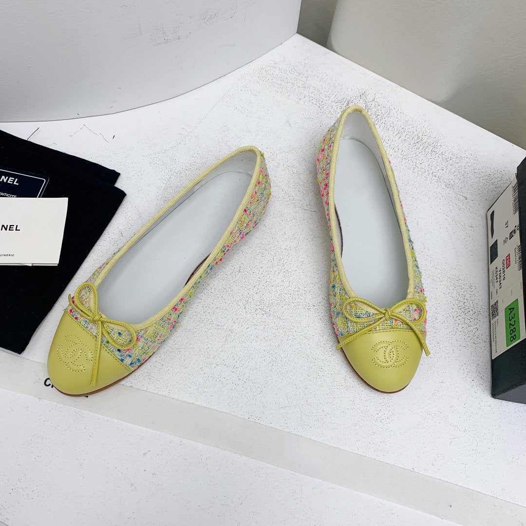 ballet flat yellow red blue tweed grosgrain - 35