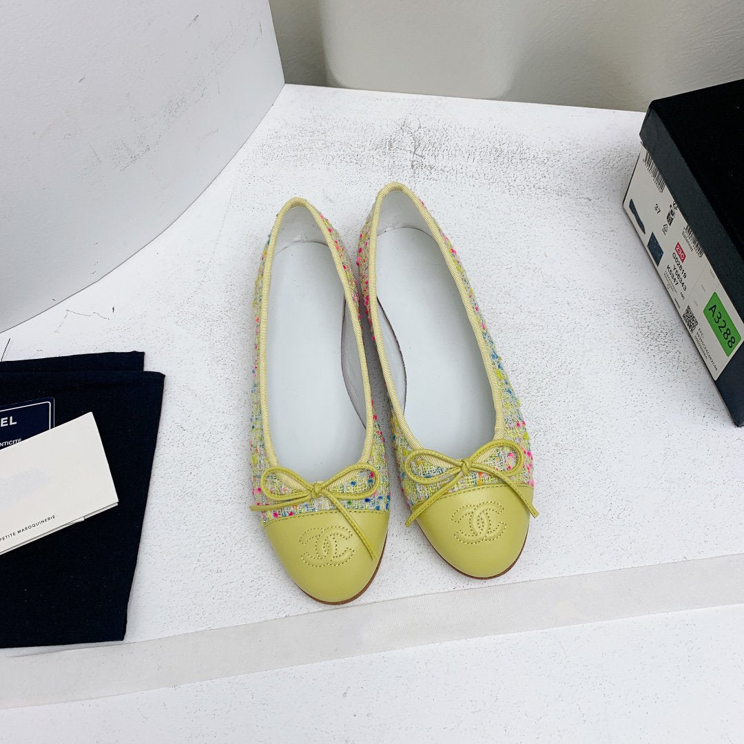 ballet flat yellow red blue tweed grosgrain - 35