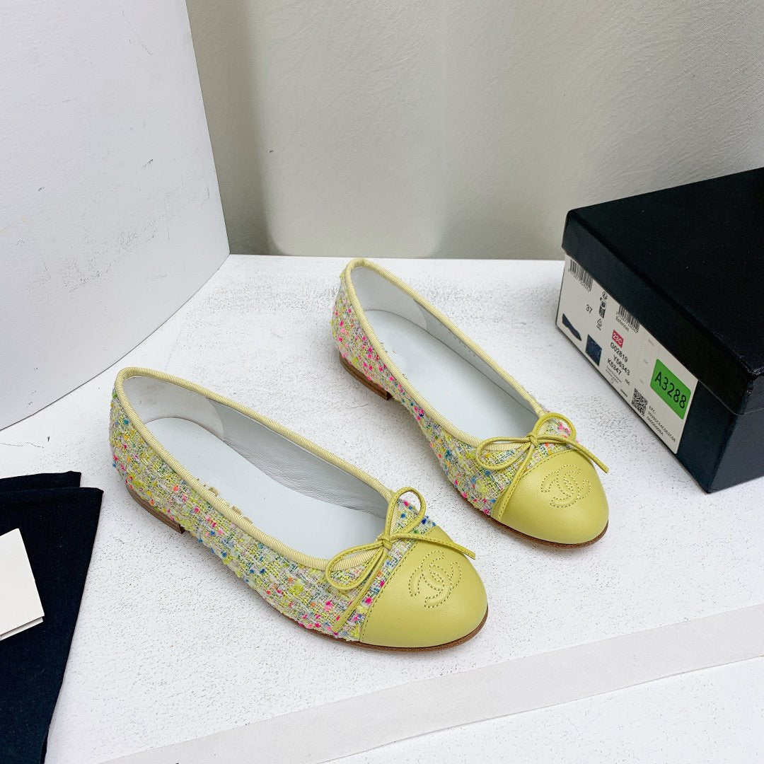 ballet flat yellow red blue tweed grosgrain - 35